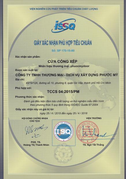 Giấy chứng nhận ISQ Cửa cổng xếp